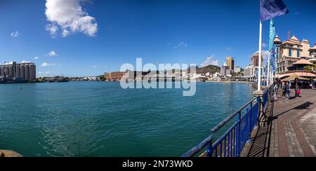 Panorama Shot da Caudan Waterfront - sviluppo commerciale a Port Louis, isola Mauritius, Africa Foto Stock