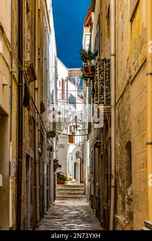 Vicolo stretto, Polignano a Mare, Puglia, Italia Meridionale, Italia, Europa Foto Stock