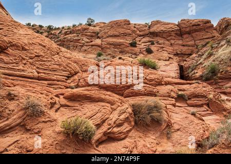 Formazioni rocciose lungo il percorso del Wire Pass nello Utah meridionale Foto Stock