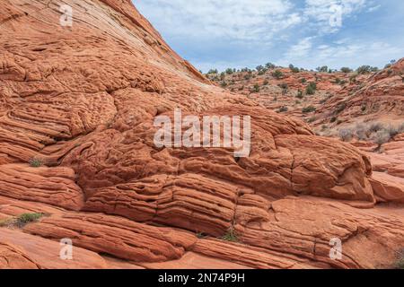 Formazioni rocciose lungo il percorso del Wire Pass nello Utah meridionale Foto Stock