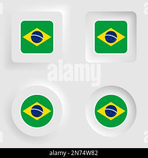 Brazil neumorphic grafica ed etichetta Set. Elemento di impatto per l'uso che si desidera fare di esso. Illustrazione Vettoriale