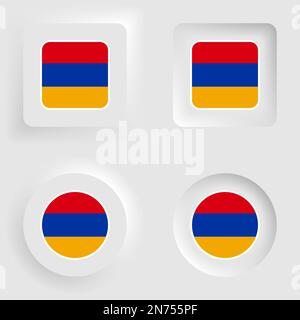 Armenia neumorphic grafica ed etichetta Set. Elemento di impatto per l'uso che si desidera fare di esso. Illustrazione Vettoriale