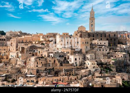 Splendida vista panoramica del centro storico di Matera, Italia meridionale Foto Stock