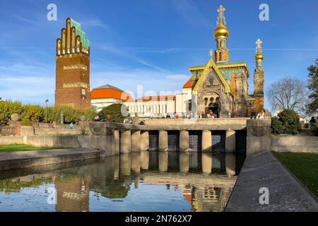Germania, Assia, Contea di Darmstadt-Dieburg, Darmstadt, Mathildenhöhe, Cappella Russa, Torre nuziale Foto Stock