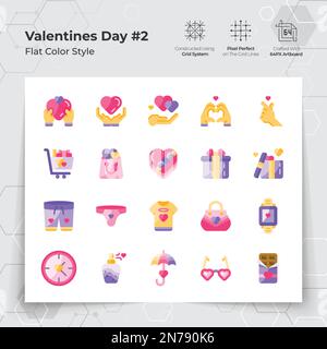 Icona di San Valentino in stile piatto con regali e innamorati a tema. Una collezione di simboli vettoriali di amore e romanticismo per San Valentino c Illustrazione Vettoriale