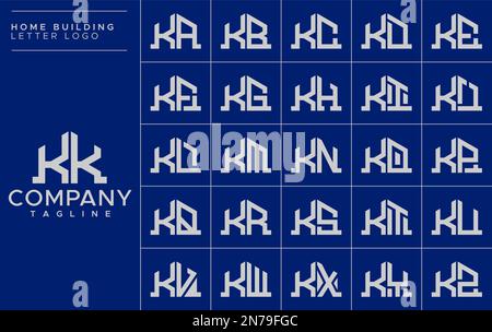 Set di modelli con logo K per la casa minimalista. Casa KK K lettera logo vettore Illustrazione Vettoriale