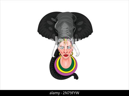 Ragazza africana ed elefante vettore Illustrazione Vettoriale