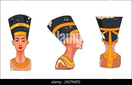 La regina egiziana Nefertiti era isolata su sfondo bianco Illustrazione Vettoriale