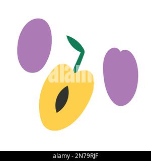 Icona di frutta di prugna, illustrazione del doodle del fumetto isolato su sfondo bianco Illustrazione Vettoriale