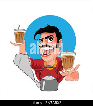 Uomo asiatico che vende tè chai wala vettore illustrazione Illustrazione Vettoriale
