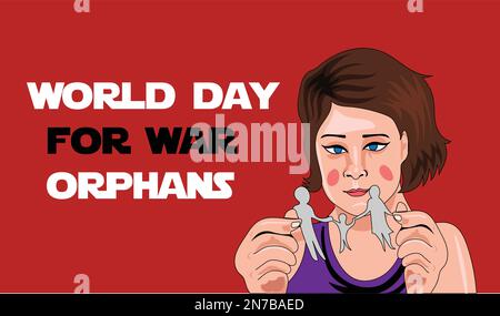 World Day for War Orphans poster vettore illustrazione bambina Illustrazione Vettoriale