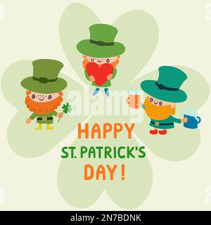 St Illustrazione di Patricks Day con Leprechauns e testo scritto a mano Happy St. Giornata di Patricks. Illustrazione Vettoriale