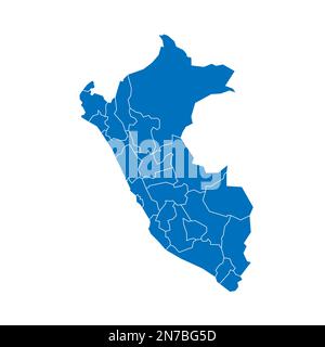 Perù mappa politica delle divisioni amministrative - dipartimenti. Mappa vettoriale vuota in blu pieno con bordi bianchi. Illustrazione Vettoriale