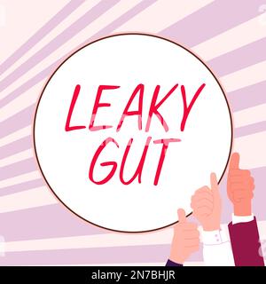 Didascalia di testo con Leaky Gut. Parola per Una condizione in cui il rivestimento dell'intestino tenue è danneggiato Foto Stock