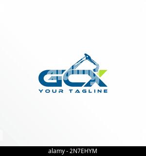 Combinazione lettera o parola carattere GCX con escavatore a mano attrezzatura pesante icona grafica logo design astratto concetto vettore stock costruzione o iniziale Illustrazione Vettoriale