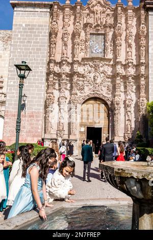 San Miguel de Allende Guanajuato Messico, Historico Centro storico zona Centro, Templo Iglesia de San Francisco chiesa plaza facciata spagnolo Baro Foto Stock