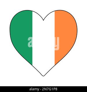 Irlanda Heart Shape Flag. Amate l'Irlanda. Visita l'Irlanda. Nord Europa. Europa. Unione europea. Disegno grafico dell'illustrazione vettoriale. Illustrazione Vettoriale