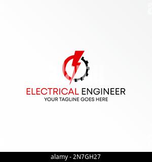 Power or Electric con Gear immagine grafica icona logo design astratto concetto stock vettoriale. Può essere utilizzato come simbolo relativo all'impianto elettrico o alla macchina. Illustrazione Vettoriale