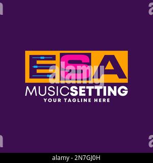 Lettera o parola ESA sans serif font con Audio mixer impostazione in blocco quadrato grafica icona logo design astratto concetto vettore stock iniziale o musica. Illustrazione Vettoriale