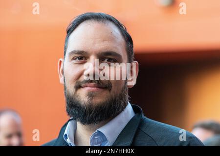 Phoenix, Stati Uniti. 10th Feb, 2023. Super Bowl LVII, ricezione NFL. Pierre Trochet, presidente della Federazione Internazionale americana di Calcio (IFAF), ad un ricevimento ospitato dalla Nazionale di Calcio a margine del Super Bowl LVII. Credit: Maximilian Haupt/dpa/Alamy Live News Foto Stock