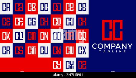 Semplice linea quadrata lettera C logo design. Casella astratta CC C lettera logo vettore. Illustrazione Vettoriale