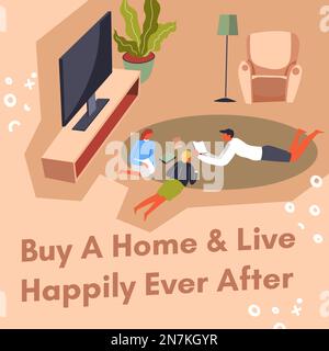 Acquista a casa e vivi felicemente sempre dopo, banner promozionale Illustrazione Vettoriale