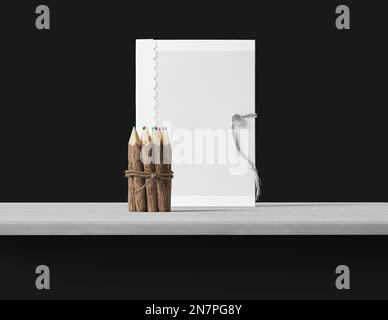 telai volanti in aria, con attrezzature e oggetti mockup Foto Stock