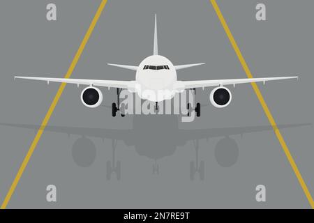 un aereo passeggero bianco decolga dal volo di riposo della pista Illustrazione Vettoriale
