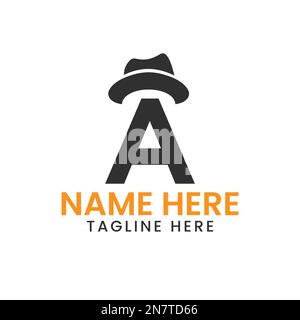 Lettera A Gentlemen Hat Logo Design Concept con Cowboy Hat icona Template Illustrazione Vettoriale