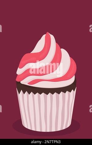 un muffin rosa di lamponi con crema per il dolce di vacanza Illustrazione Vettoriale