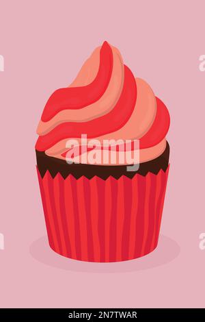 un muffin rosa alla fragola con crema per il dolce natalizio Illustrazione Vettoriale