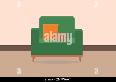 un'elegante poltrona verde con cuscini nella figura vettoriale della camera Illustrazione Vettoriale