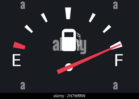 un indicatore del livello di carburante della benzina nella vettura al massimo serbatoio pieno Illustrazione Vettoriale