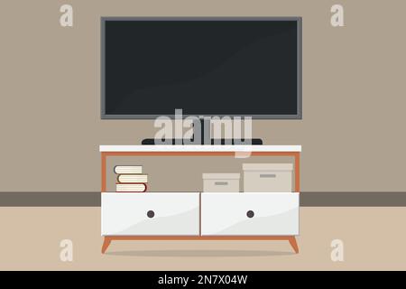 Una grande TV in camera su una grande cassettiera Illustrazione Vettoriale