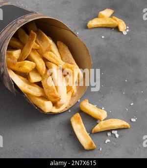 patatine fritte ad angolo alto con sale Foto Stock