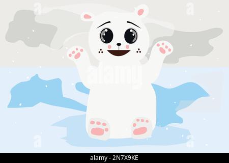 un orso polare con il viso carino nella neve Illustrazione Vettoriale