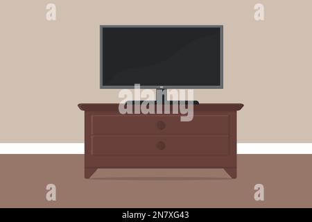 Una grande TV in camera su una grande cassettiera Illustrazione Vettoriale