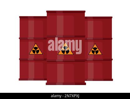 un barile di metallo rosso con sostanze radioattive del combustibile diesel su sfondo bianco Illustrazione Vettoriale