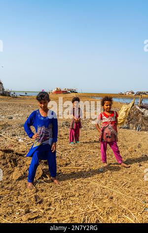 Bambini arabi paludi, paludi mesopotamiane, Ahwar del sud dell'Iraq, sito dell'UNESCO, Iraq Foto Stock