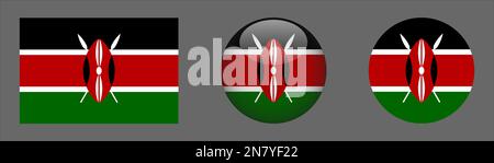 Kenya Flag Set Collection Vector Illustrazione Vettoriale