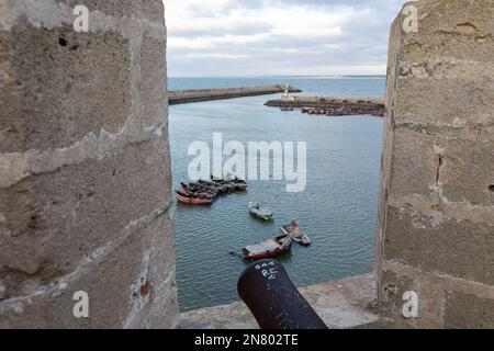 Vista dalla Fortezza di Mazagan situato nella città di El Jadida, città portuale sulla costa atlantica del Marocco, situato a 96 km a sud di Casablanca Foto Stock