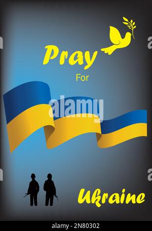 Pregate per l'Ucraina, bandiera Ucraina che prega concetto di illustrazione vettoriale. Pregate per la pace in Ucraina. Salvare l'Ucraina dalla russia. Illustrazione Vettoriale