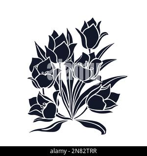 Silhouette nere di fiori isolati su sfondo bianco, illustrazione vettoriale Illustrazione Vettoriale