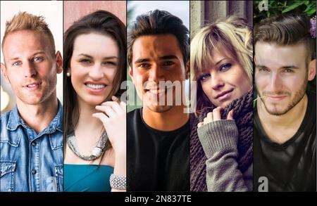 Composito o set di vari titoli di testa dei giovani Foto Stock