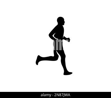 Runner, atleta, corsa, sport e sport, silhouette e design grafico. Fitness, atletica, corsa, maratona, sprinting e jogging, disegno vettoriale Illustrazione Vettoriale