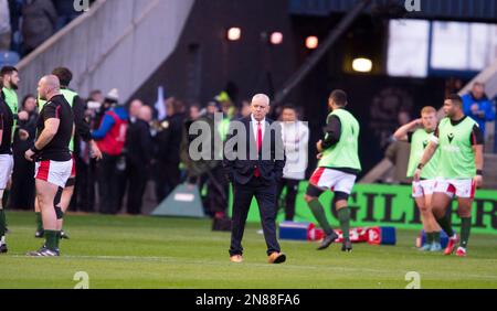 11th febbraio 2023: Guinness sei nazioni 2023. Allenatore del Galles Warren Gatland prima della Scozia contro Galles, Guinness Six Nations match al BT Murrayfield, Edimburgo. Credit: Ian Rutherford Alamy Live News Foto Stock