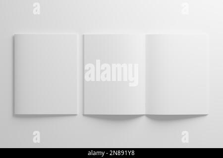 US Letter Saddle Stitch Brochure catalogo White Blank 3D rendering Mockup Foto Stock