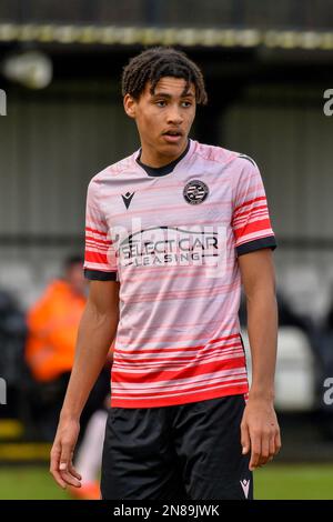 Swansea, Galles. 11 febbraio 2023. Tyler Sackey of Reading durante il gioco della Lega di sviluppo professionale Under 18 tra Swansea City e Reading alla Swansea City Academy di Swansea, Galles, Regno Unito, il 11 febbraio 2023. Credit: Duncan Thomas/Majestic Media/Alamy Live News. Foto Stock