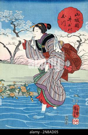 Utagawa Kuniyoshi. Dipinto dal titolo 'il fiume IDE Tama nella provincia di Yamashiro' di Utagawa Kuniyoshi (1798-1861), stampa a colori in legno, c. 1847 Foto Stock