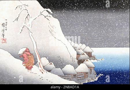 Utagawa Kuniyoshi. Dipinto dal titolo 'nella neve a Tsukahara sull'isola di Sado' di Utagawa Kuniyoshi (1798-1861), stampa a colori in legno, c. 1833-37 Foto Stock